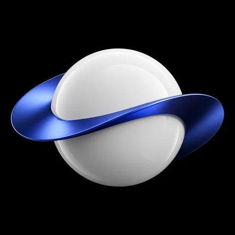 Logo da Brouk em 3D: um planeta branco com um anel azul