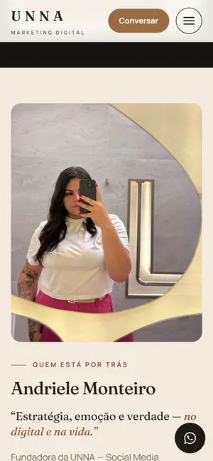 Apresentação da fundadora no site da UNNA, aberto no celular